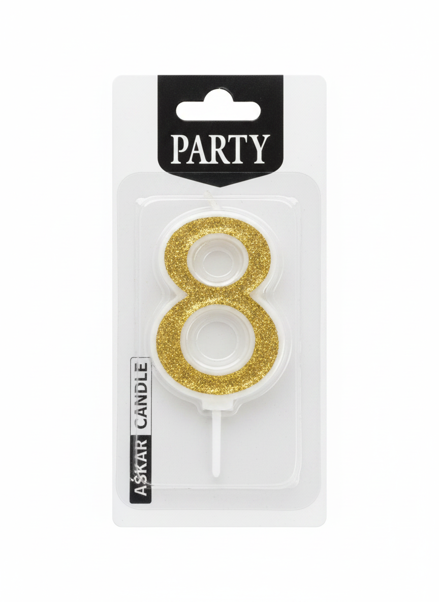 ASKAR CANDLE Party Glitter Number 8 Candle