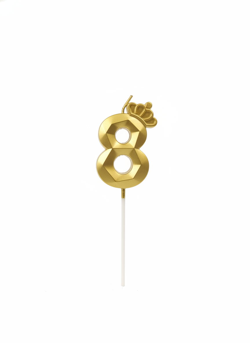 Happy Birthday Golden Number 8 Crown Candle