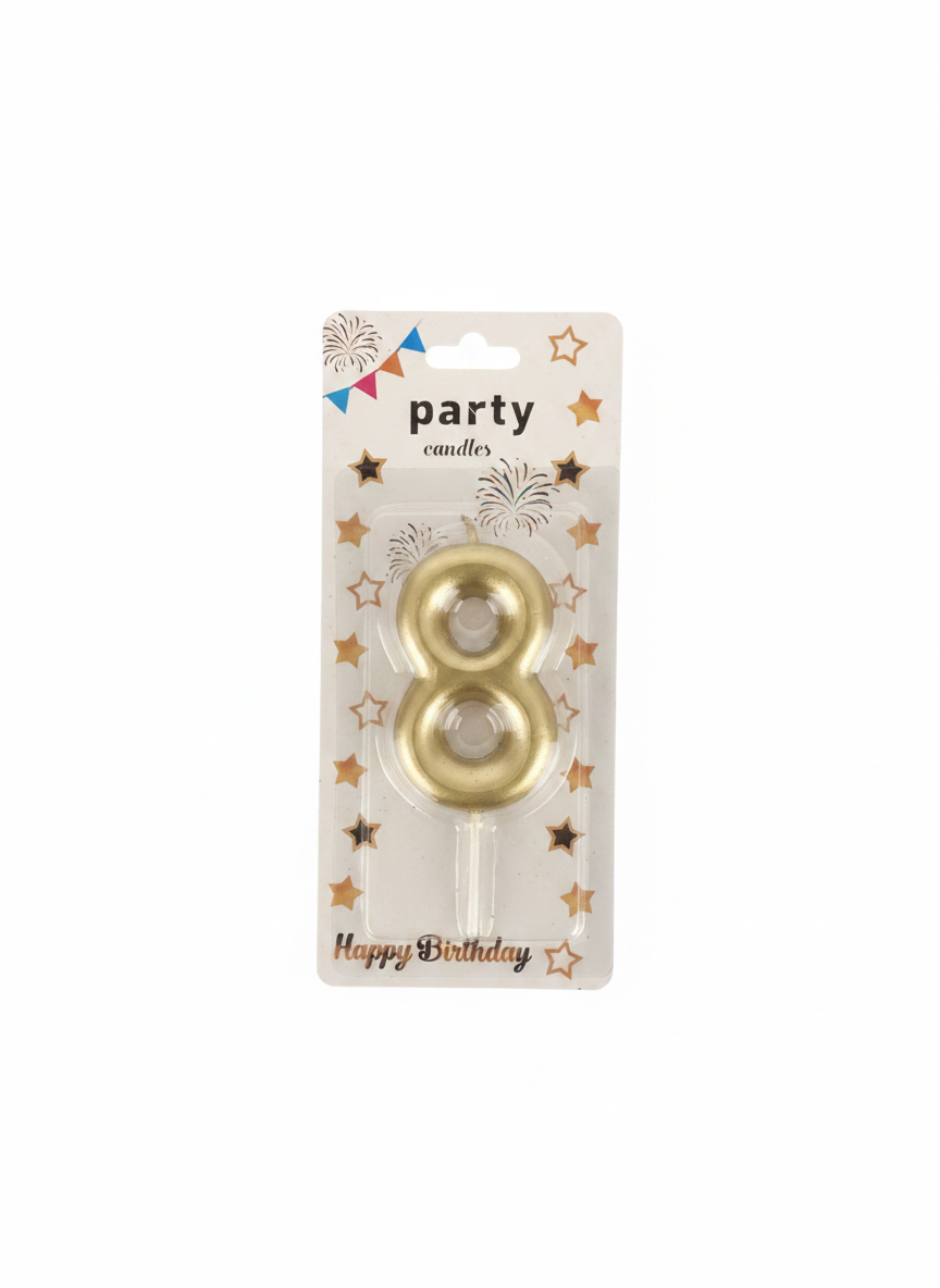 Gold Number 8 Party Birthday Candle