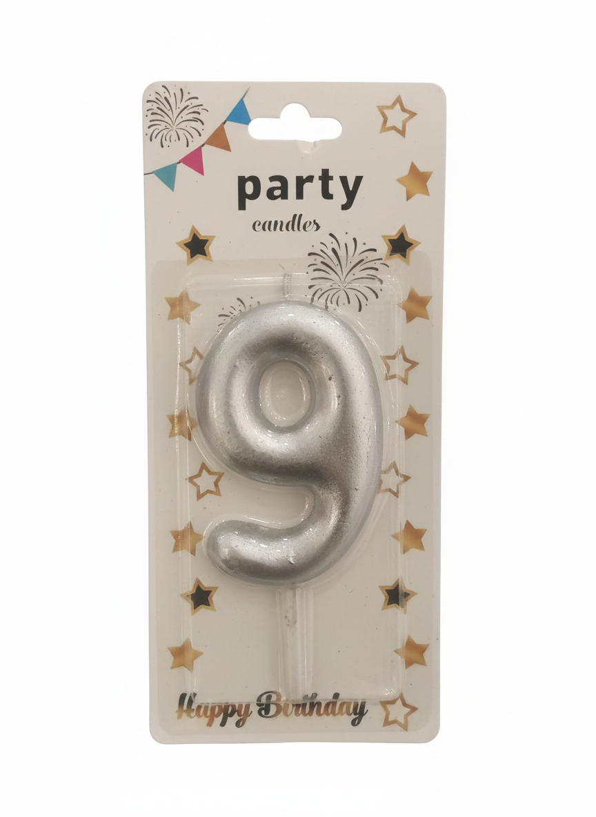 Gold Number 9 Party Candle