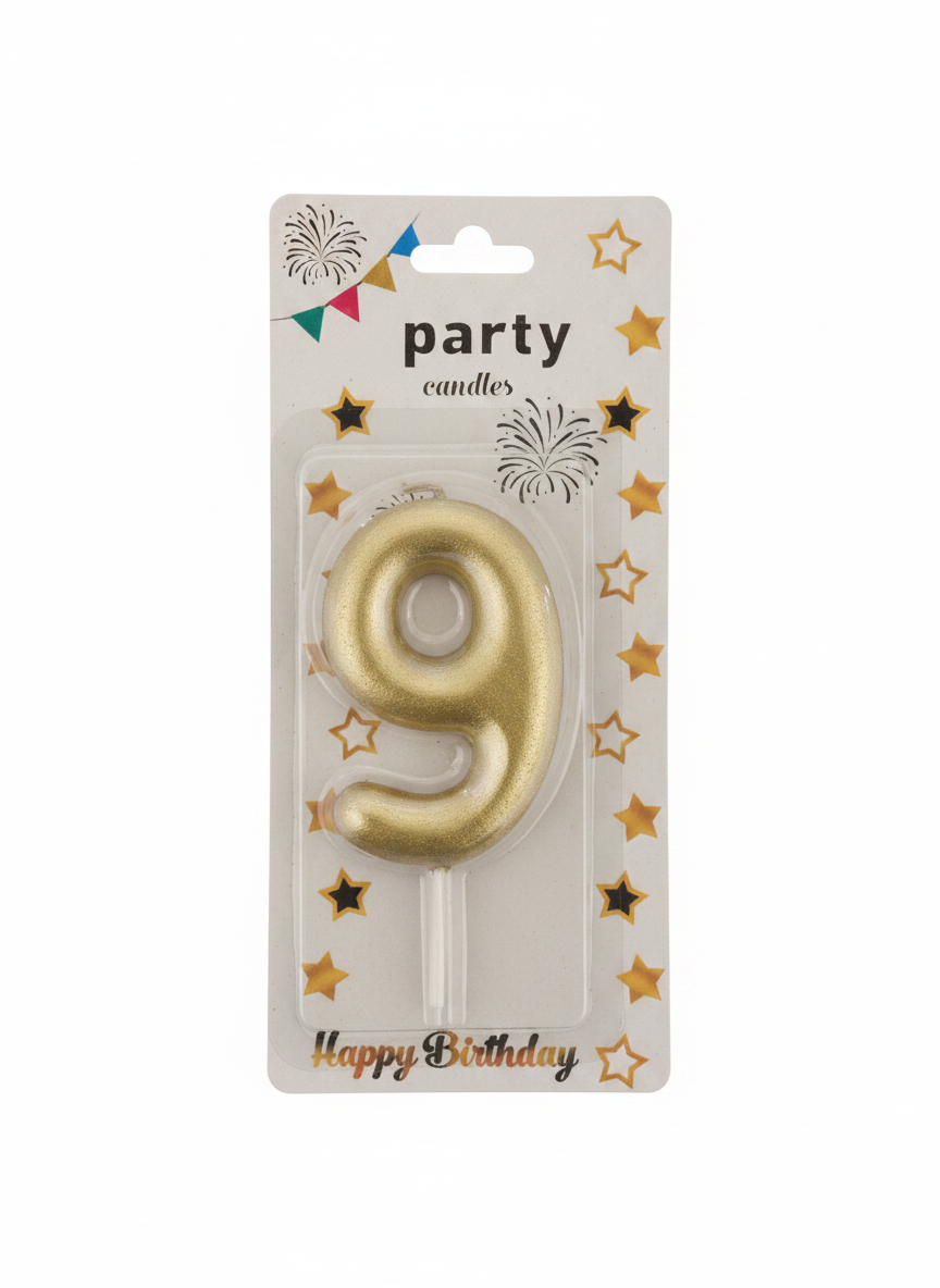 Gold Number 9 Party Candle