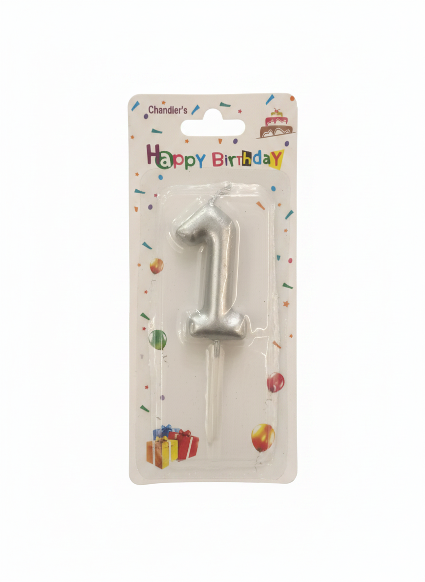Chamtler's Happy Birthday Number 1 Silver Candle
