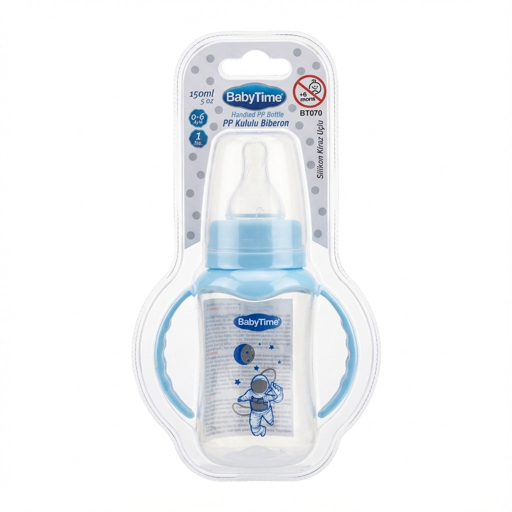 BabyTime Handled PP Bottle with Silicone Nipple, 150ml