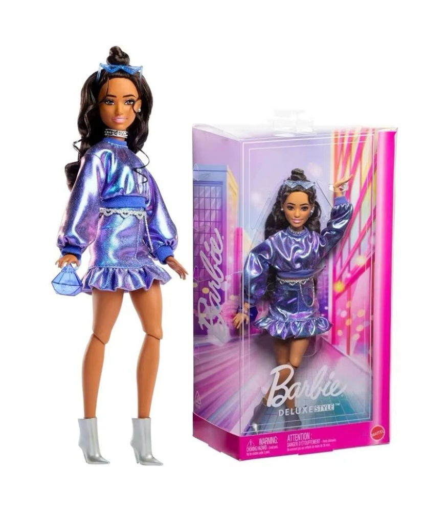 Mattel Barbie Deluxe Style Fashion Doll In Metallic Blue Top And Skirt With Accessories, Brunette