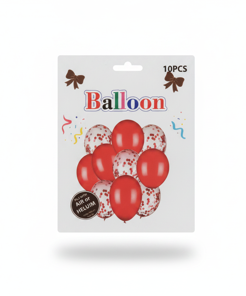 10 Pcs Assorted Red and Confetti Balloons