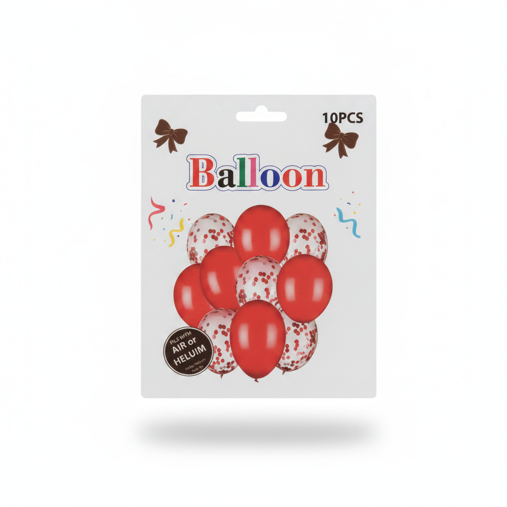 10 Pcs Assorted Red and Confetti Balloons