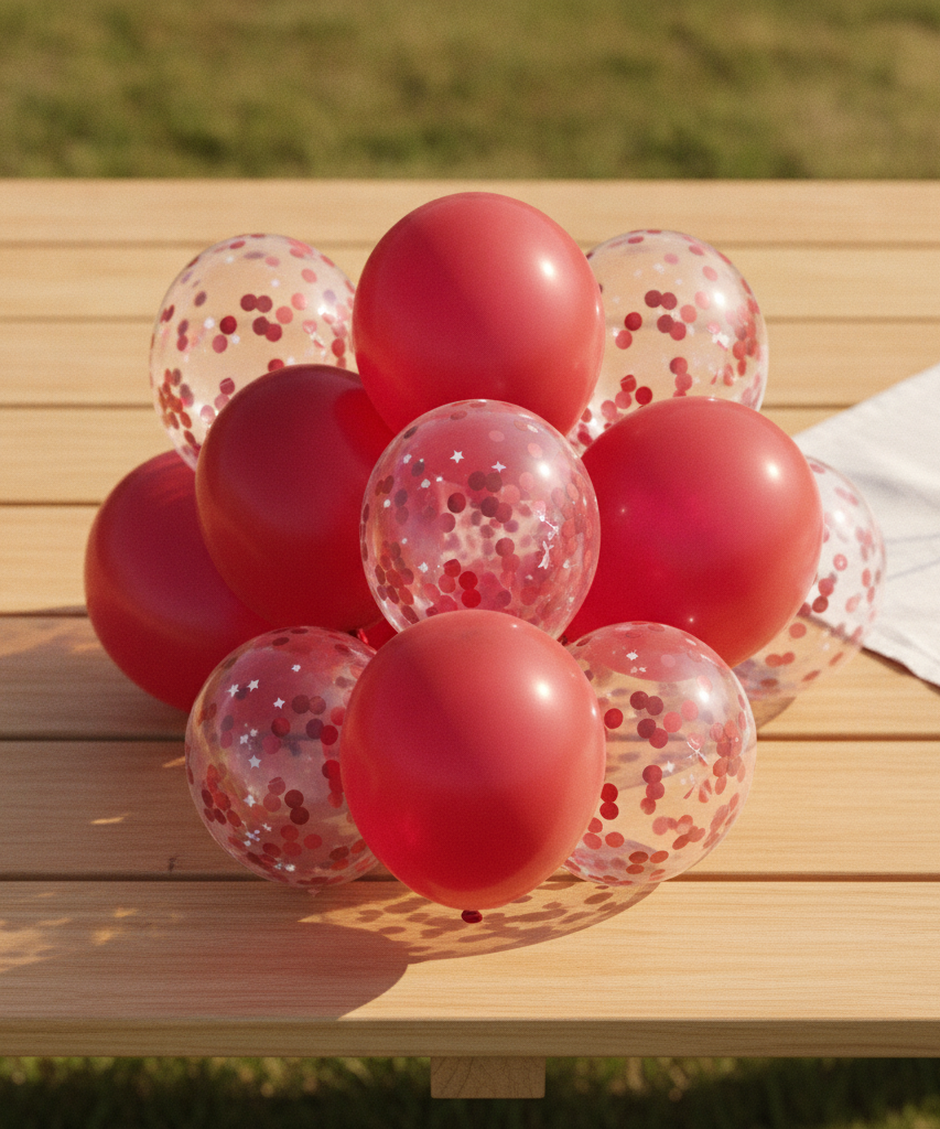 10 Pcs Assorted Red and Confetti Balloons