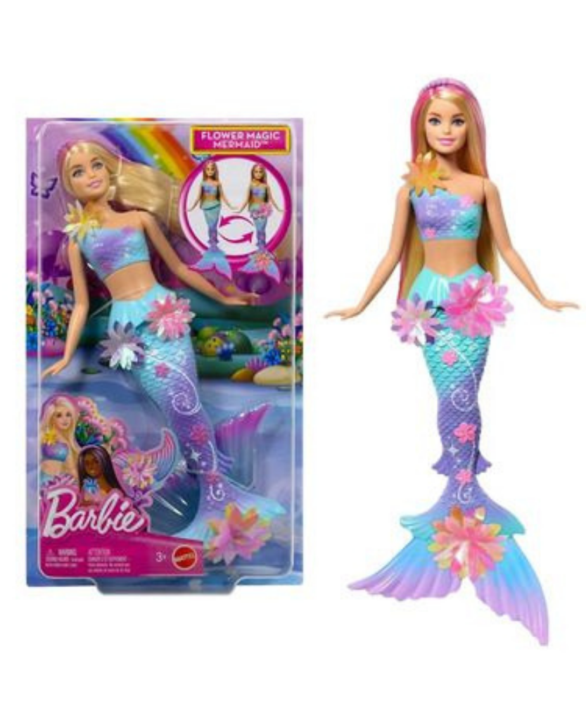 Mattel Barbie Flower Magic Mermaid Doll With Surprise Blooming Flowers Feature & Pearl Headband Accessoryaa