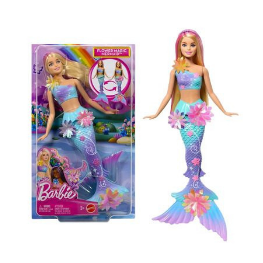Mattel Barbie Flower Magic Mermaid Doll With Surprise Blooming Flowers Feature & Pearl Headband Accessoryaa