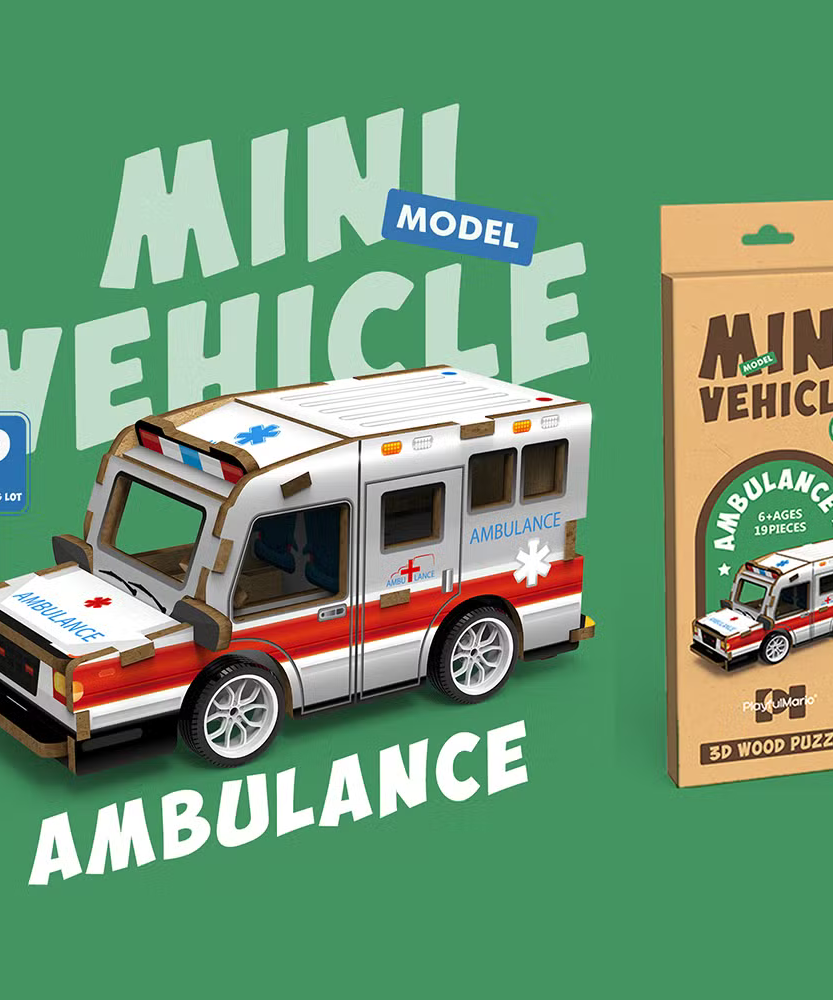 PlayfulMario Mini Vehicle Model Ambulance 3D Wood Puzzle