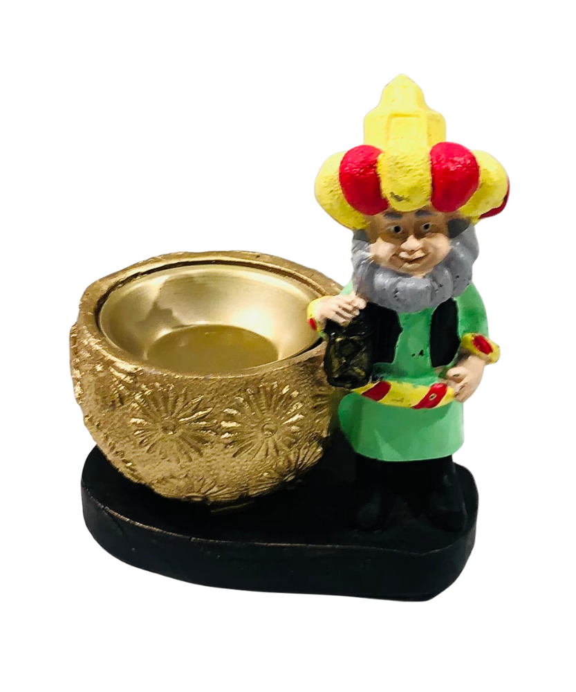 Whimsical Gnome Figurine with Golden Tealight Holder