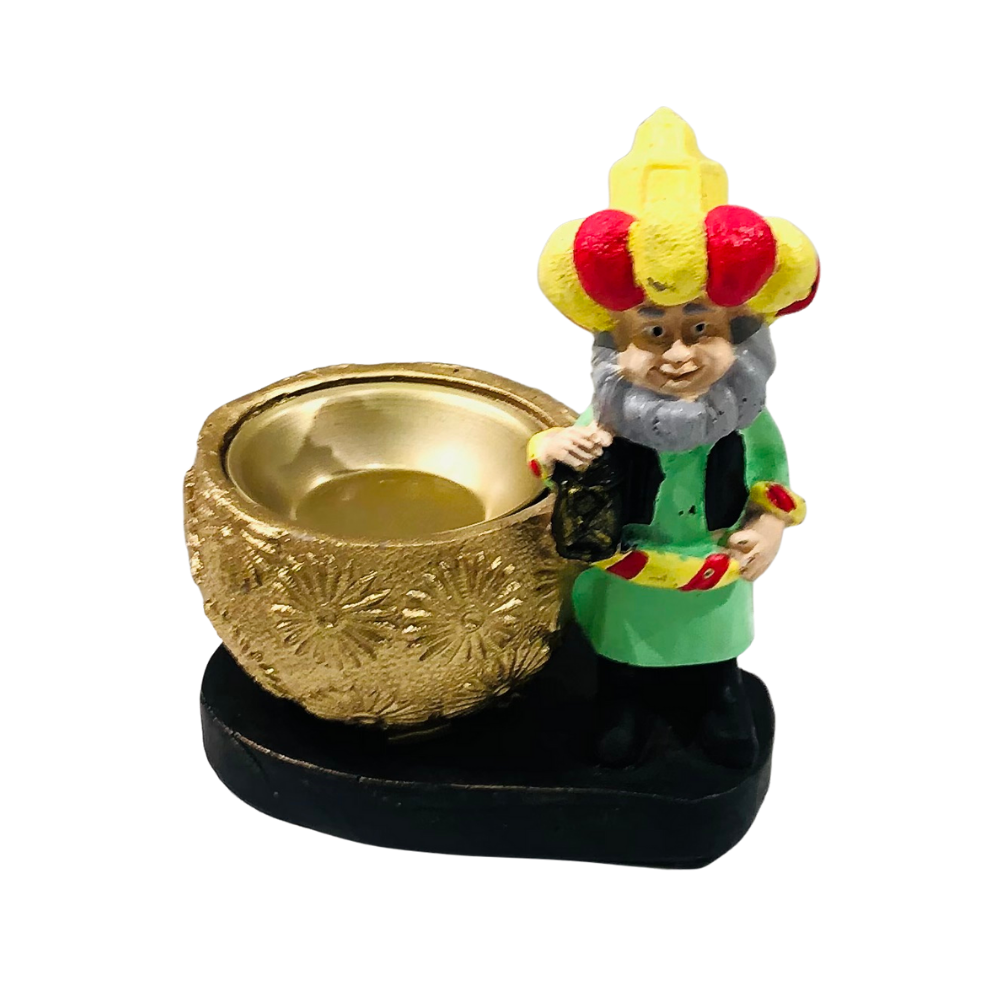 Whimsical Gnome Figurine with Golden Tealight Holder