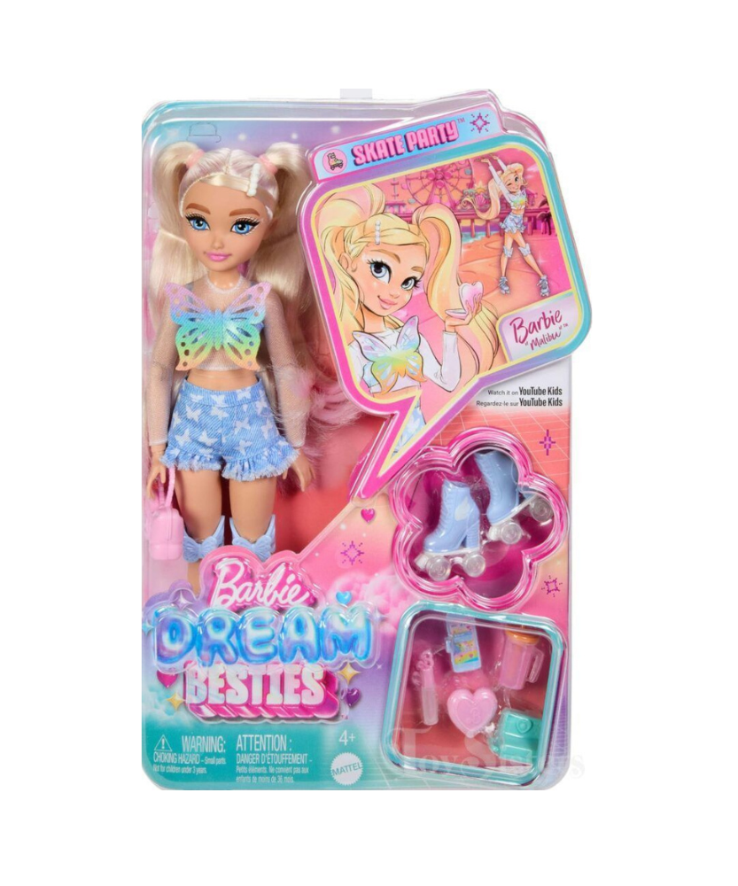Mattel Dream Besties Barbie “Malibu” Roller Skating Fashion Doll With 9 Makeup Themed Accessories