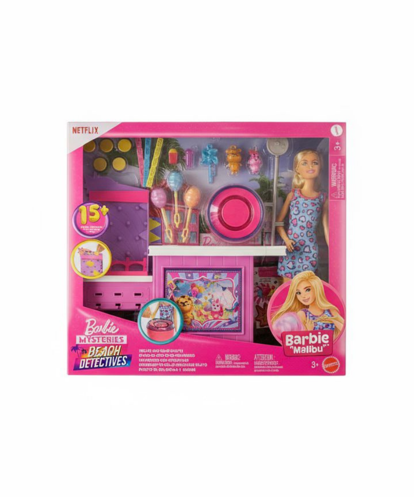 Mattel Barbie Mysteries: Beach Detectives Barbie “Malibu” Doll, Cotton Candy Game Playset & Accessories