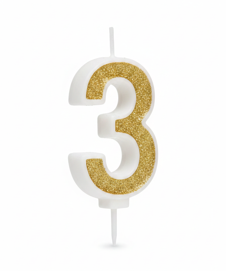ASKAR CANDELD Party Gold Glitter Number 3 Birthday Candle