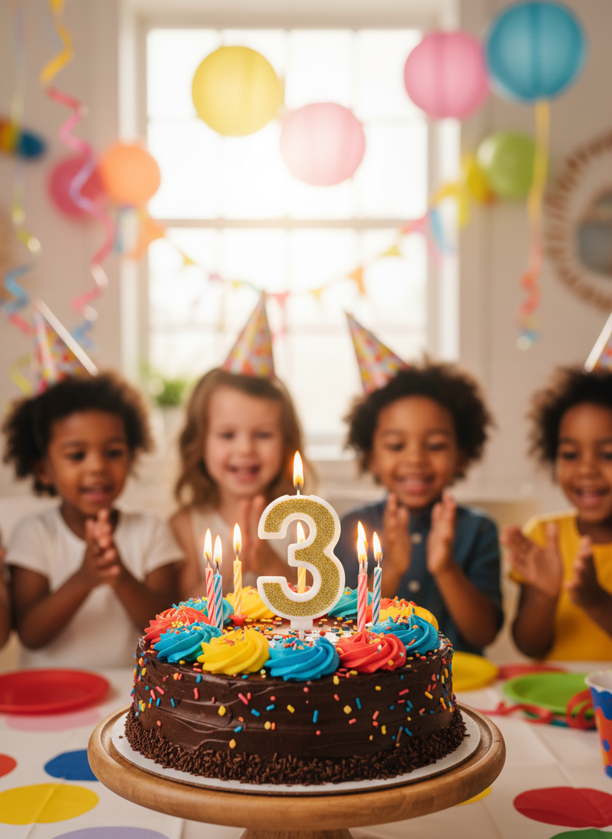 ASKAR CANDELD Party Gold Glitter Number 3 Birthday Candle
