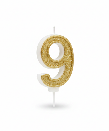 ASKAR CANDLE Gold Glitter Number 9 Party Candle