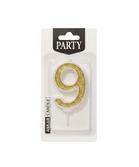 ASKAR CANDLE Gold Glitter Number 9 Party Candle