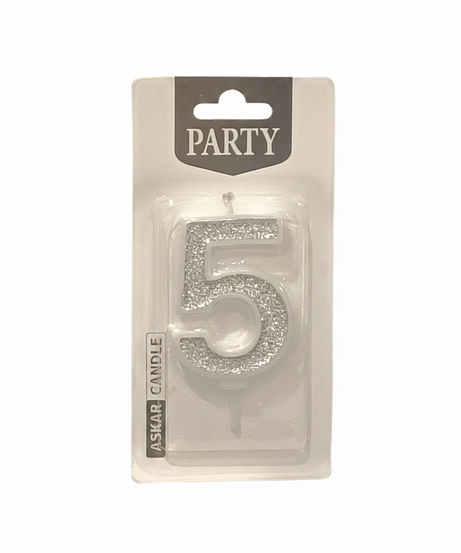 ASKAR CANDLE Party Glitter Number 5 Candle