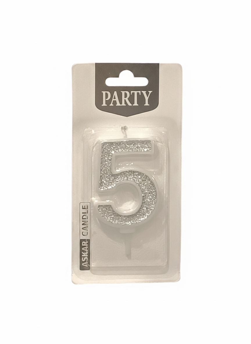 ASKAR CANDLE Party Glitter Number 5 Candle