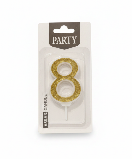 ASKAR CANDLE Party Glitter Number 8 Candle