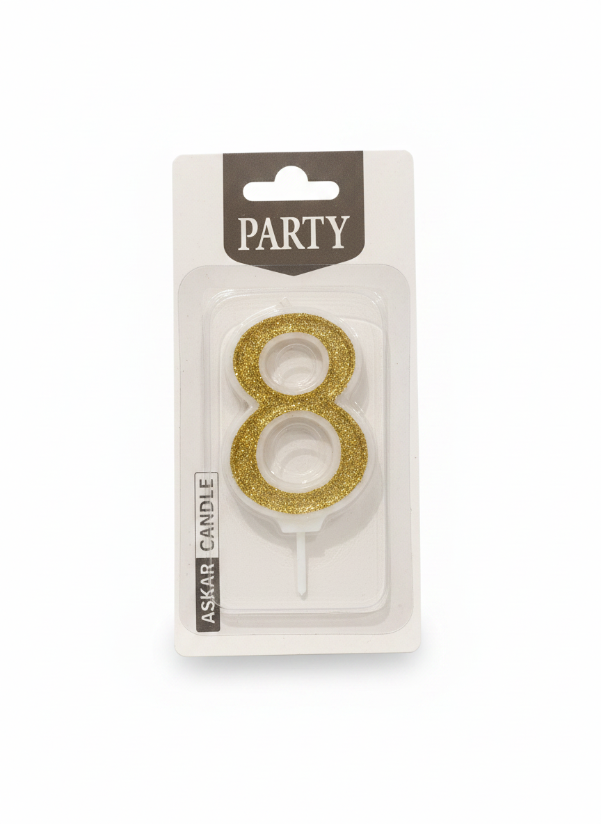 ASKAR CANDLE Party Glitter Number 8 Candle