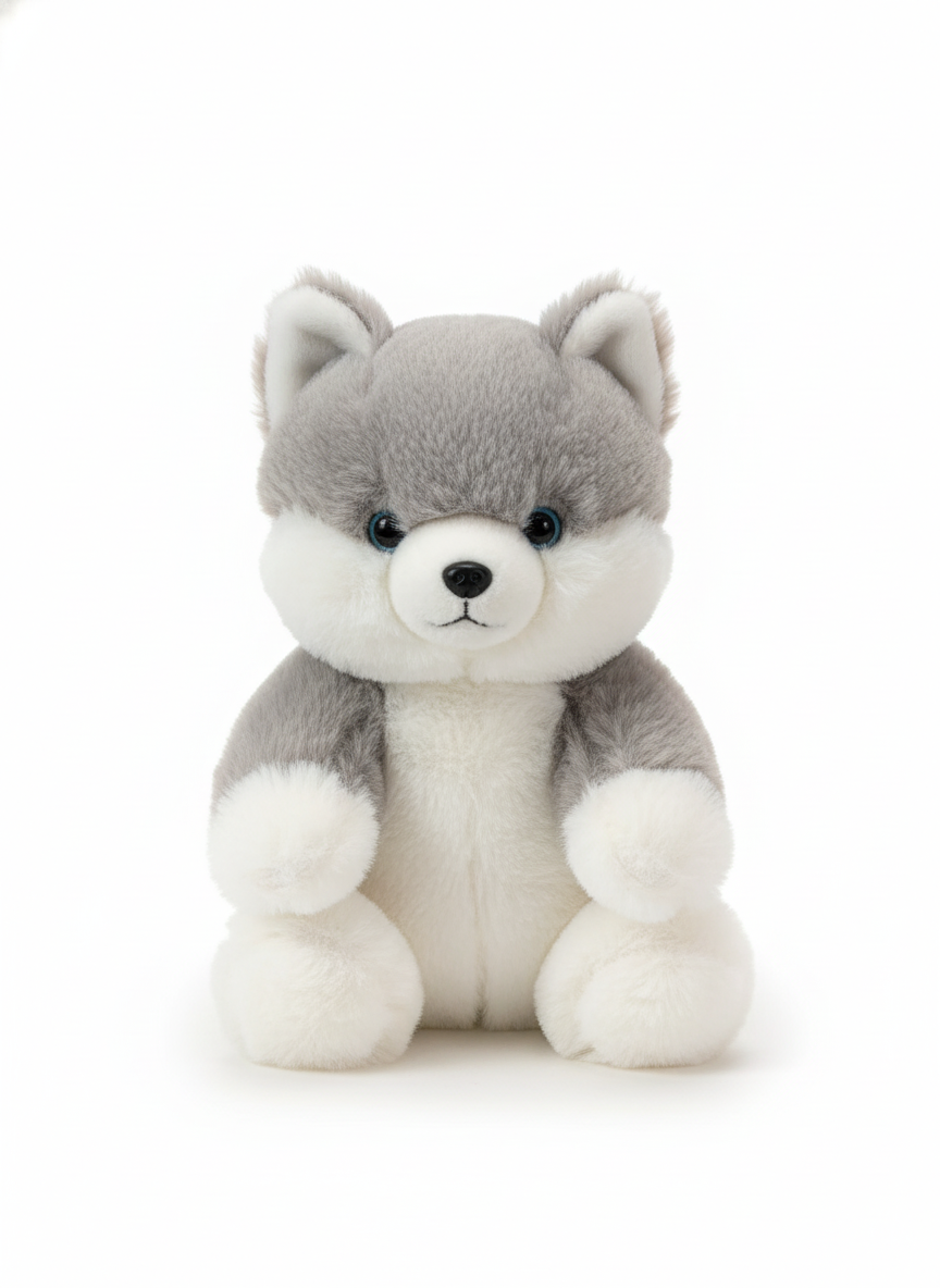 Adorable Grey and White Husky Puppy Plush Toy