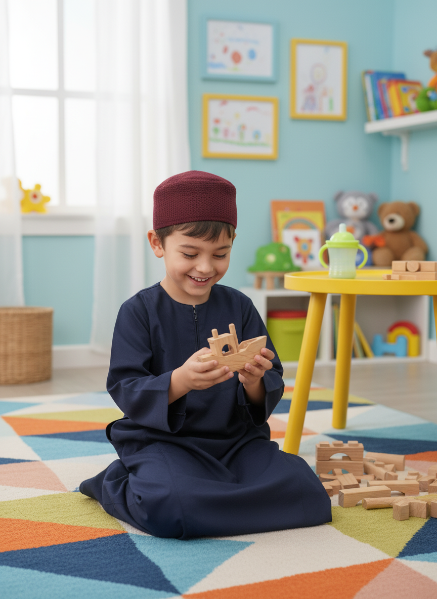 Al-Khalil Children's Navy Thobe & Kufi Set ( Size 4 ) Costume