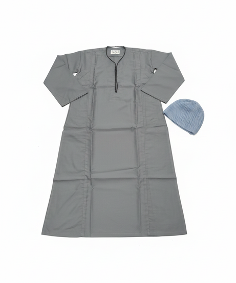 Al-Khalil Grey Thobe with Matching Kufi ( Size 5 ) Costume