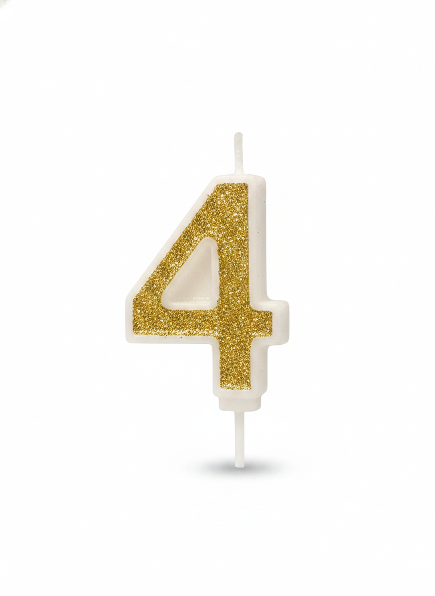 Askar Party Gold Glitter Number 4 Birthday Candle