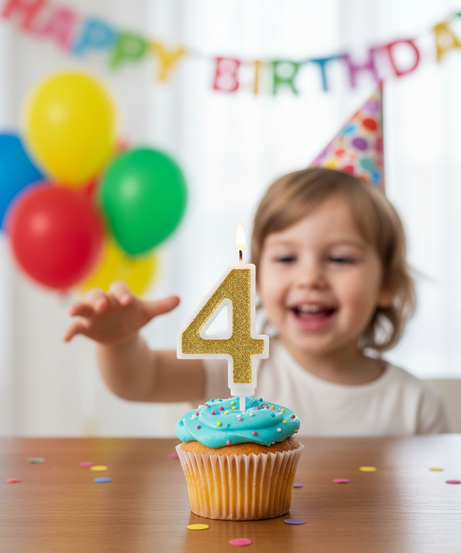 Askar Party Gold Glitter Number 4 Birthday Candle