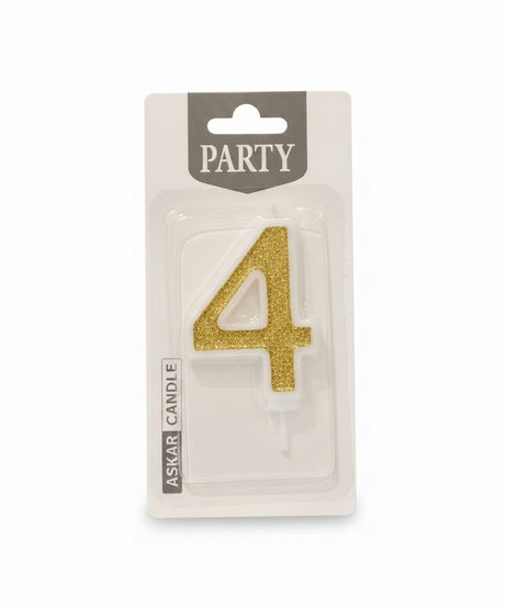Askar Party Gold Glitter Number 4 Birthday Candle