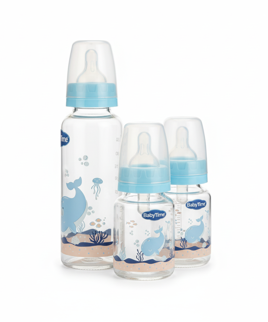 BabyTime 3-in-1 Glass Feeding Bottle and Pacifier Set