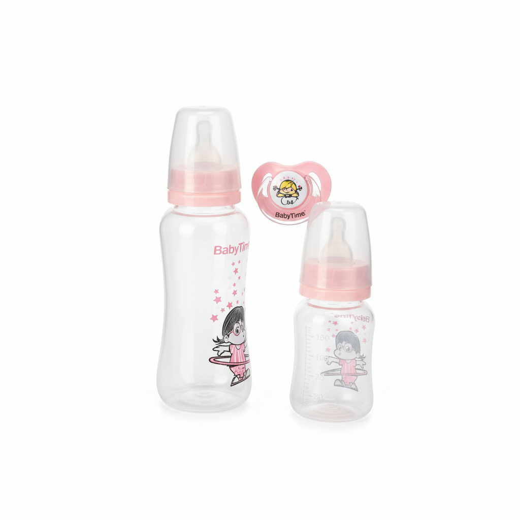 BabyTime 3-in-1 PP Baby Feeding Set with Pacifier (0-6 Months)