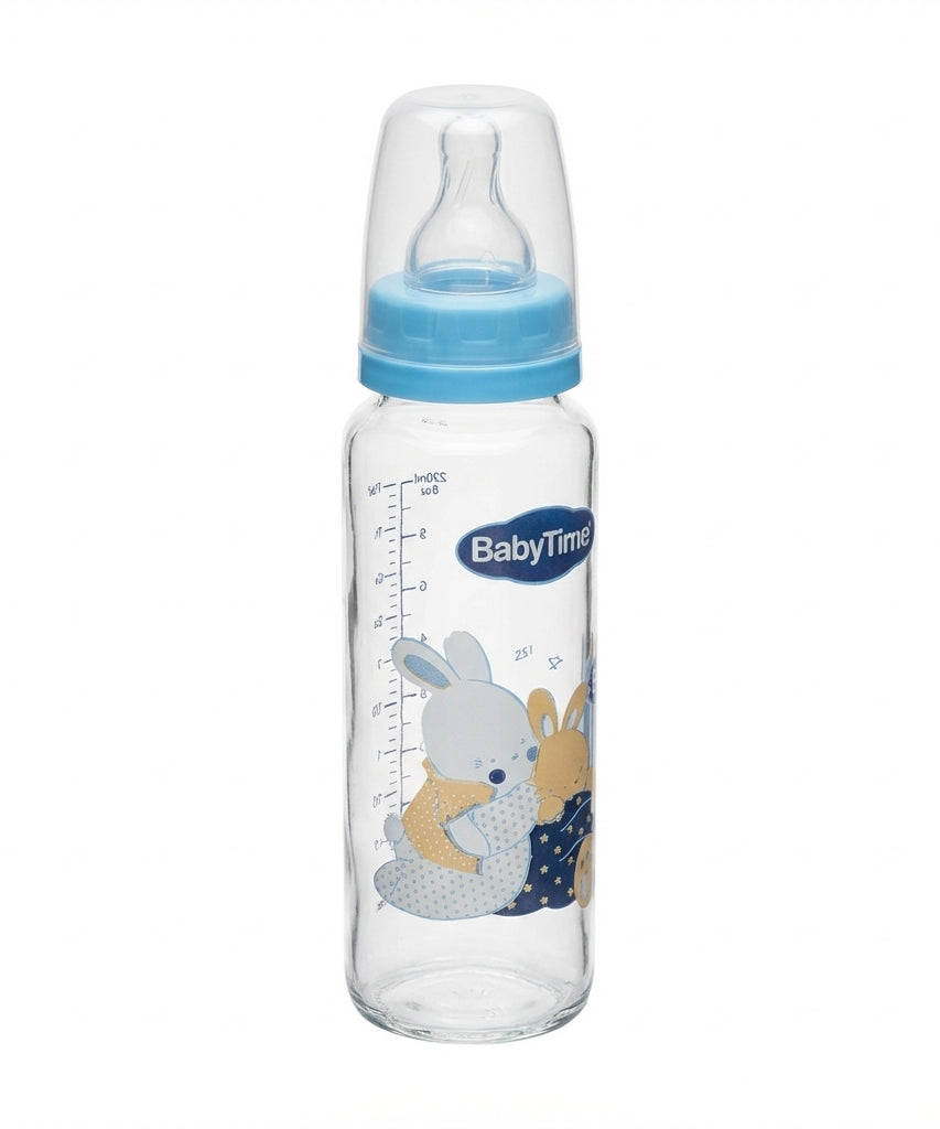 BabyTime Glass Feeding Bottle 250ml with Silicon Cherry Teat