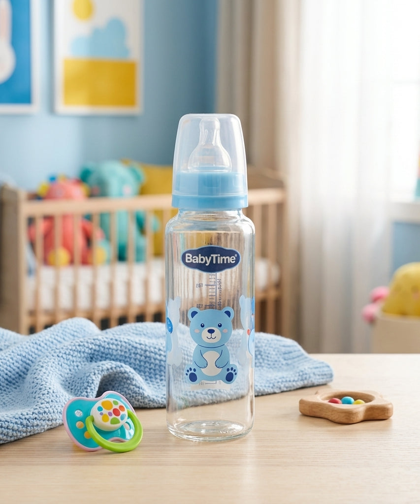 BabyTime Glass Feeding Bottle 250ml with Silicon Cherry Teat