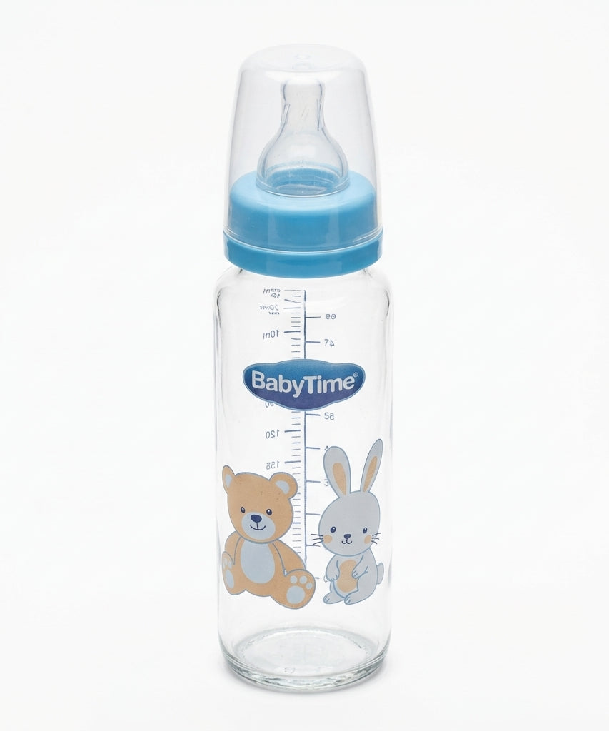 BabyTime Glass Feeding Bottle 250ml with Silicon Cherry Teat