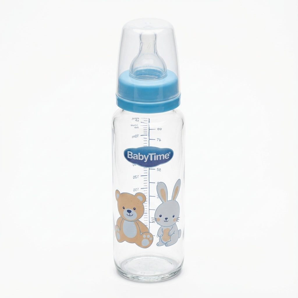 BabyTime Glass Feeding Bottle 250ml with Silicon Cherry Teat