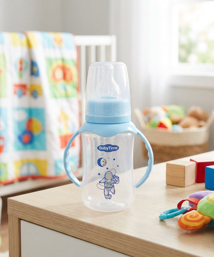 BabyTime Handled PP Bottle with Silicone Nipple, 150ml