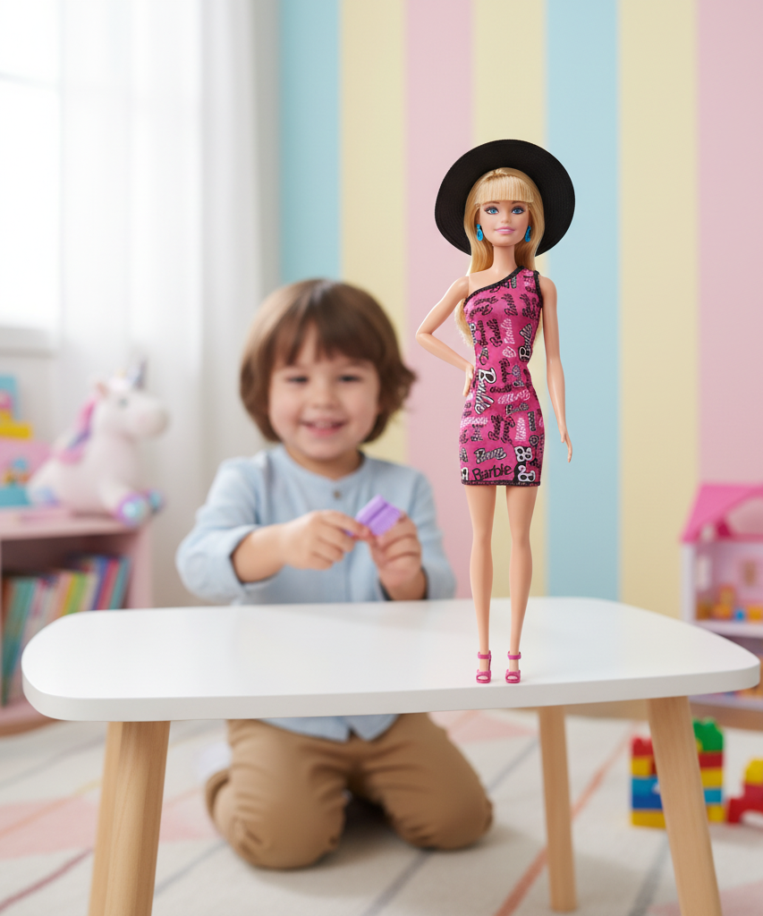 Barbie Doll in Pink One-Shoulder Dress
