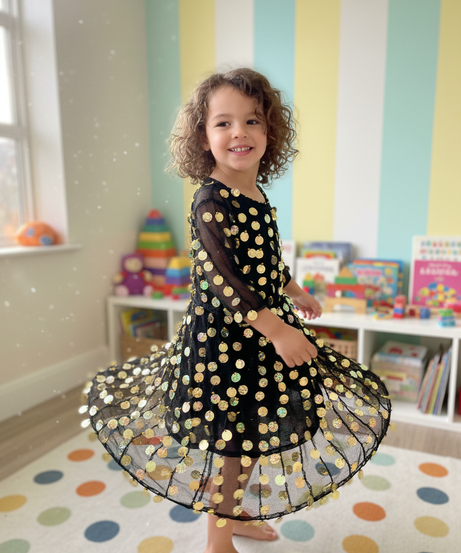 Black Sequin Mesh Costume Dress