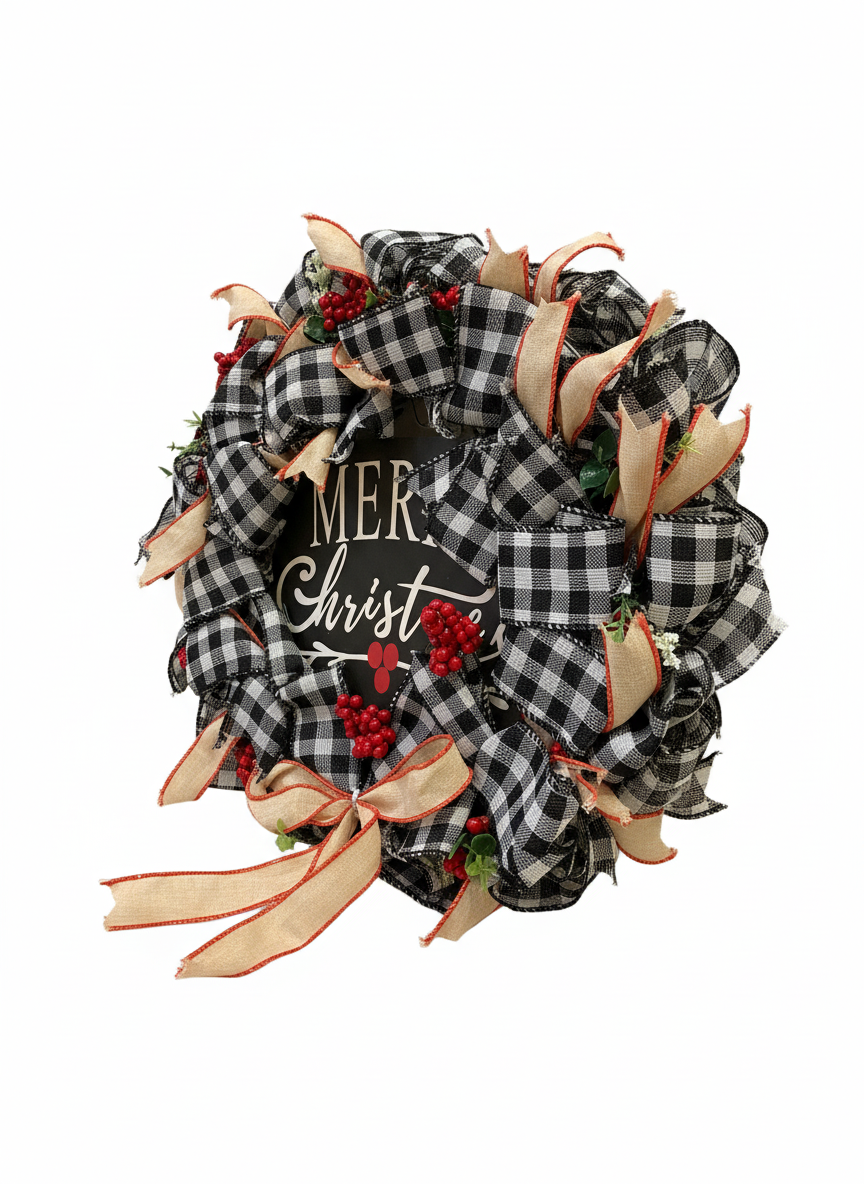 Buffalo Plaid & Berry 'Merry Christmas' Holiday Wreath