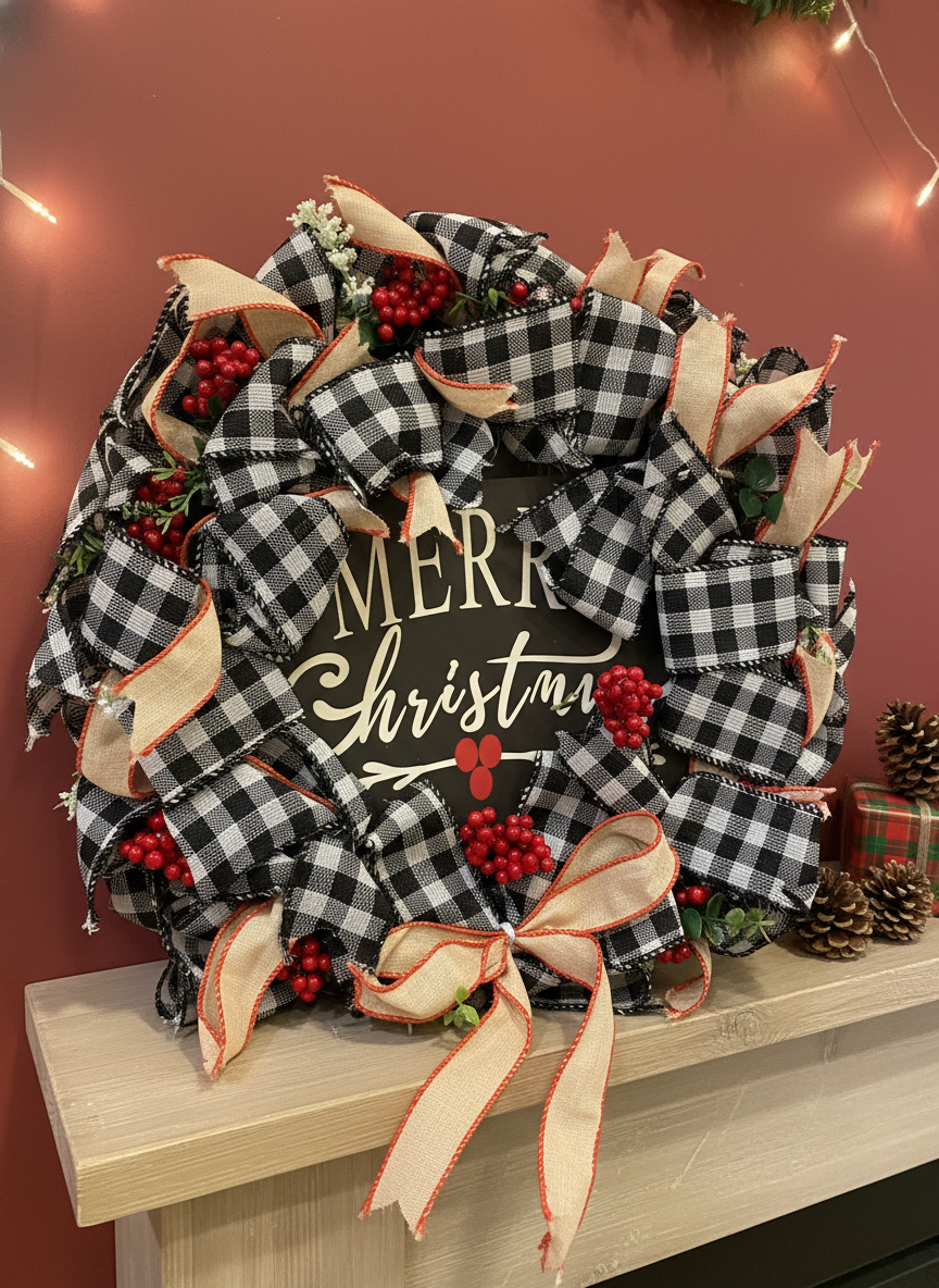 Buffalo Plaid & Berry 'Merry Christmas' Holiday Wreath