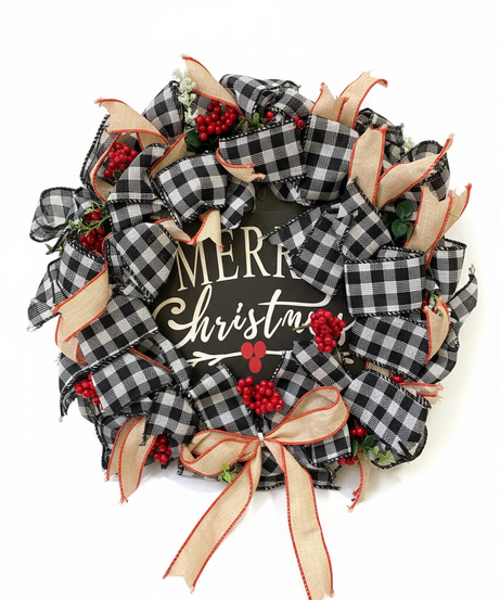 Buffalo Plaid & Berry 'Merry Christmas' Holiday Wreath