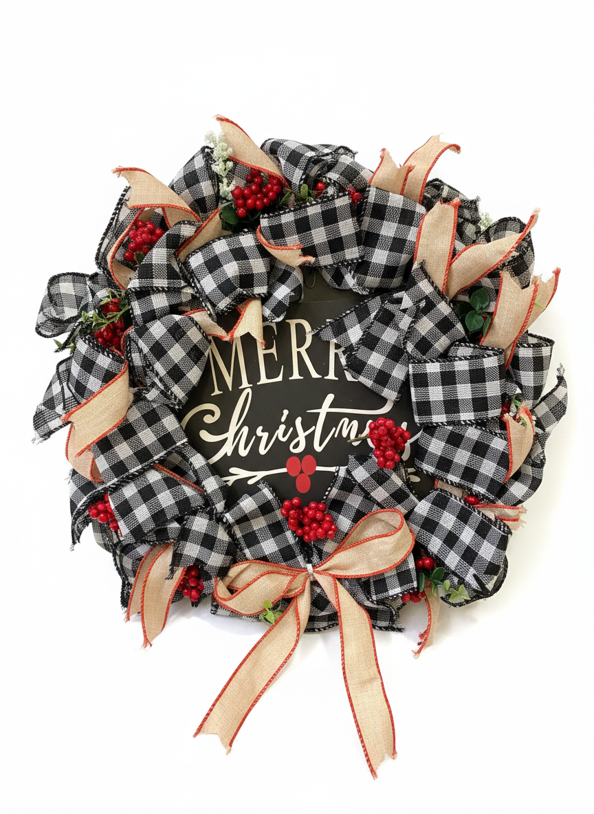 Buffalo Plaid & Berry 'Merry Christmas' Holiday Wreath