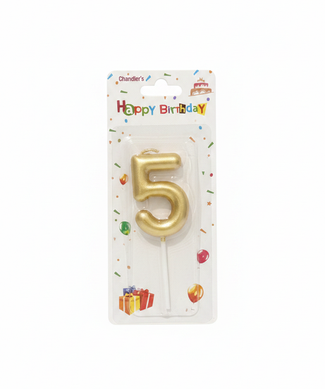 Chandler's Gold Happy Birthday Number 5 Candle