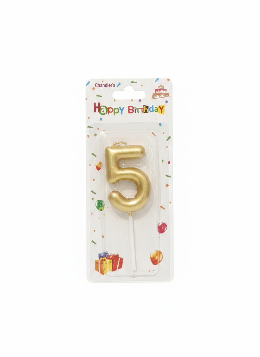Chandler's Gold Happy Birthday Number 5 Candle