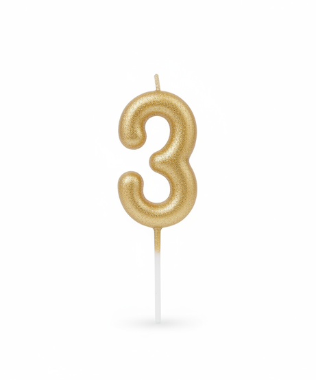 Chandler's Happy Birthday Gold Glitter Number 3 Candle
