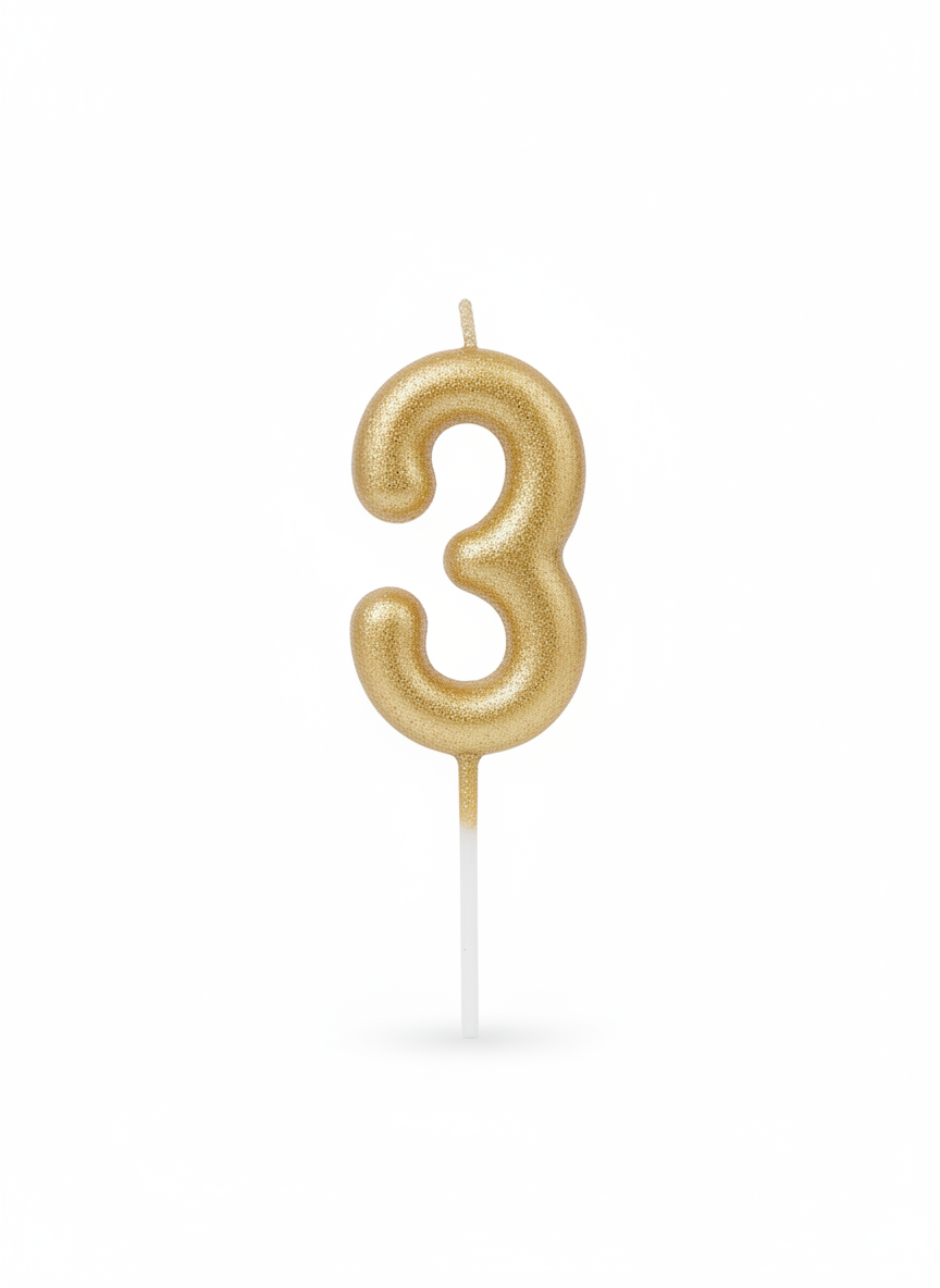 Chandler's Happy Birthday Gold Glitter Number 3 Candle