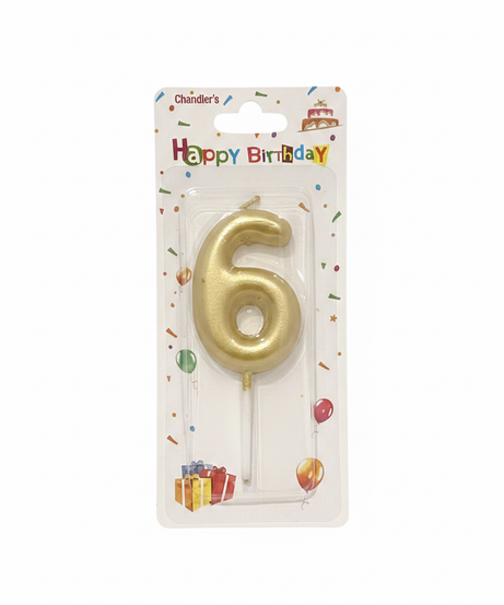 Chandler's Happy Birthday Gold Number 6 Candle